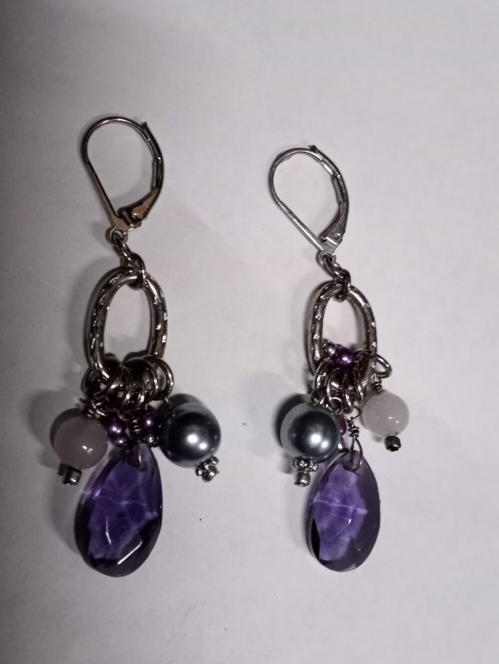Silver-Tone Purple Gem Drop Earrings - Women Jewelry